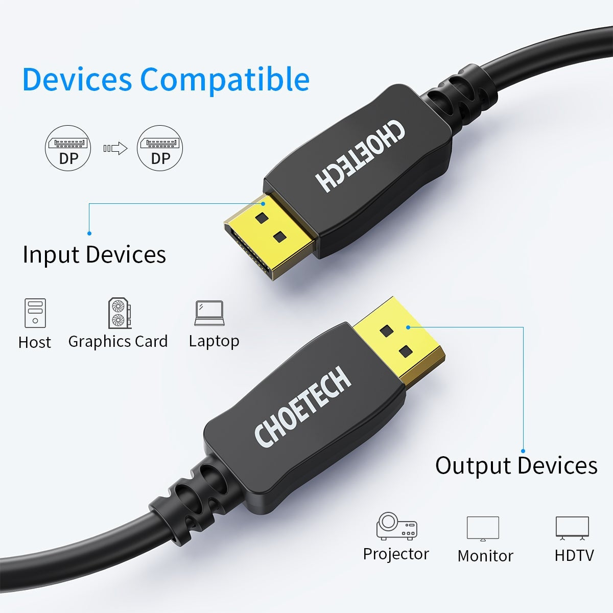 CHOETECH 2M DisplayPort Cable - 8K 60Hz High-Speed Connection