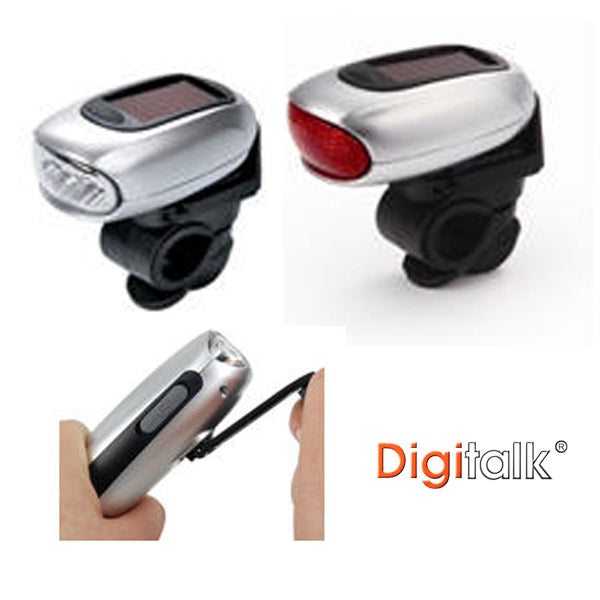 Rechargeable Dynamo Solar-Powered LED Bicycle Lights (Front & Rear)