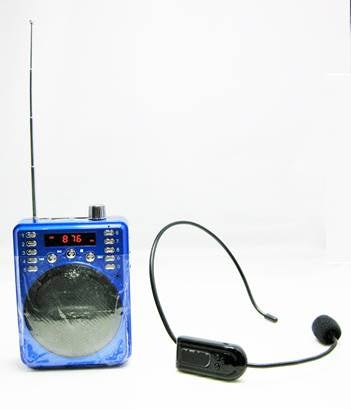 Portable Voice Amplifier with Wireless FM Headset & Wired Headset - Blue Edition