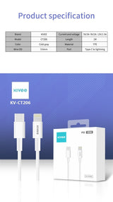 KIVEE CT206 MFi Certified USB-C to iPhone Charging Cable - 1m Length