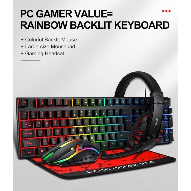 T-Wolf TF800 RGB Complete Gaming Gear Set: Keyboard, Mouse, Headset, and Mouse Pad