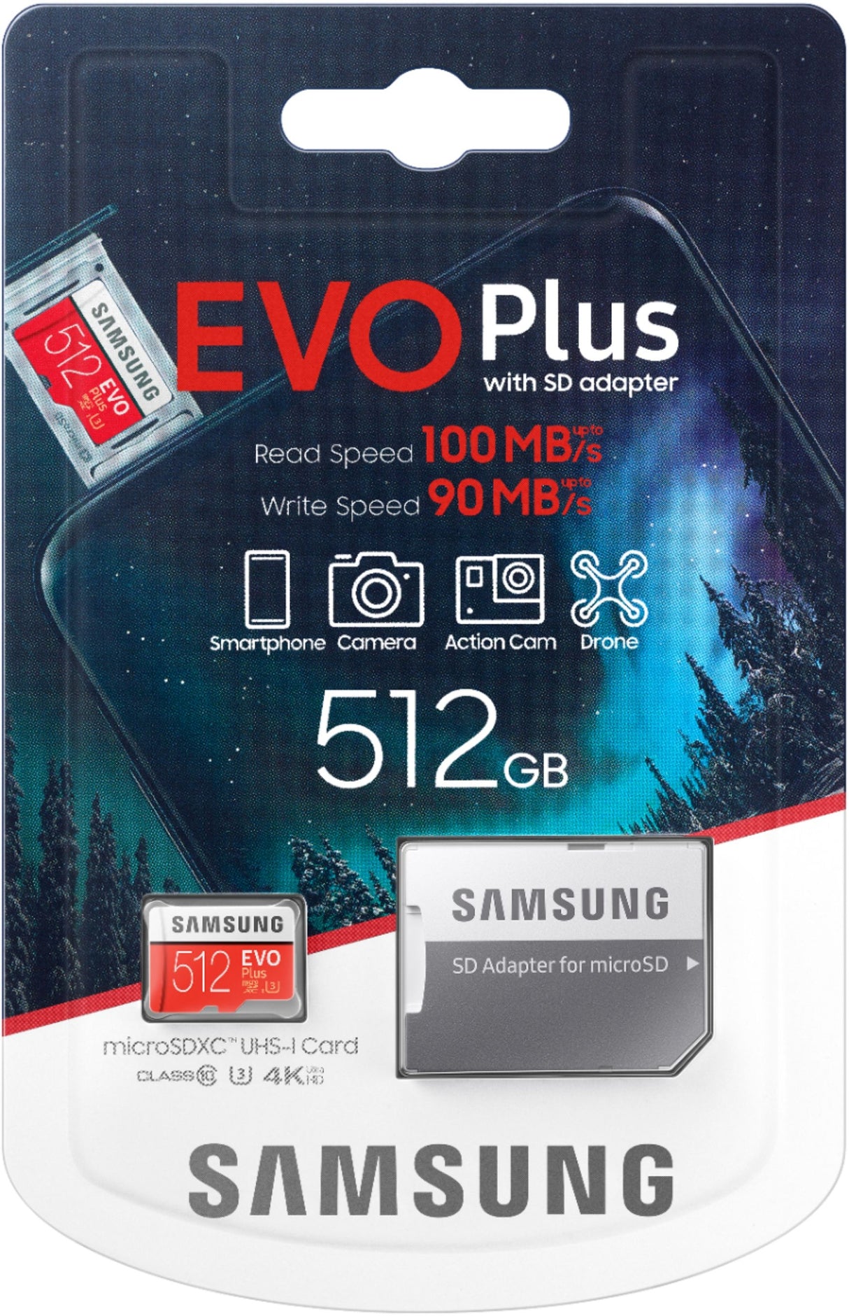 SAMSUNG EVO PLUS 512GB microSDXC Memory Card with UHS-I Adapter - 100MB/s Read, 90MB/s Write Speeds