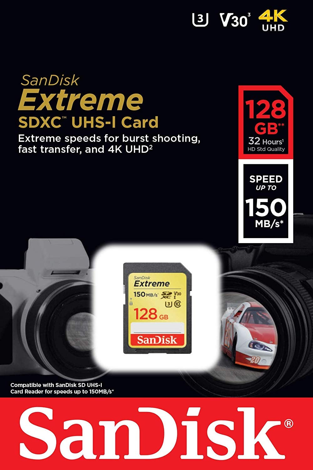 SanDisk 128GB Extreme SDXC UHS-I Memory Card - 150MB/s Read, 70MB/s Write, 4K UHD Ready