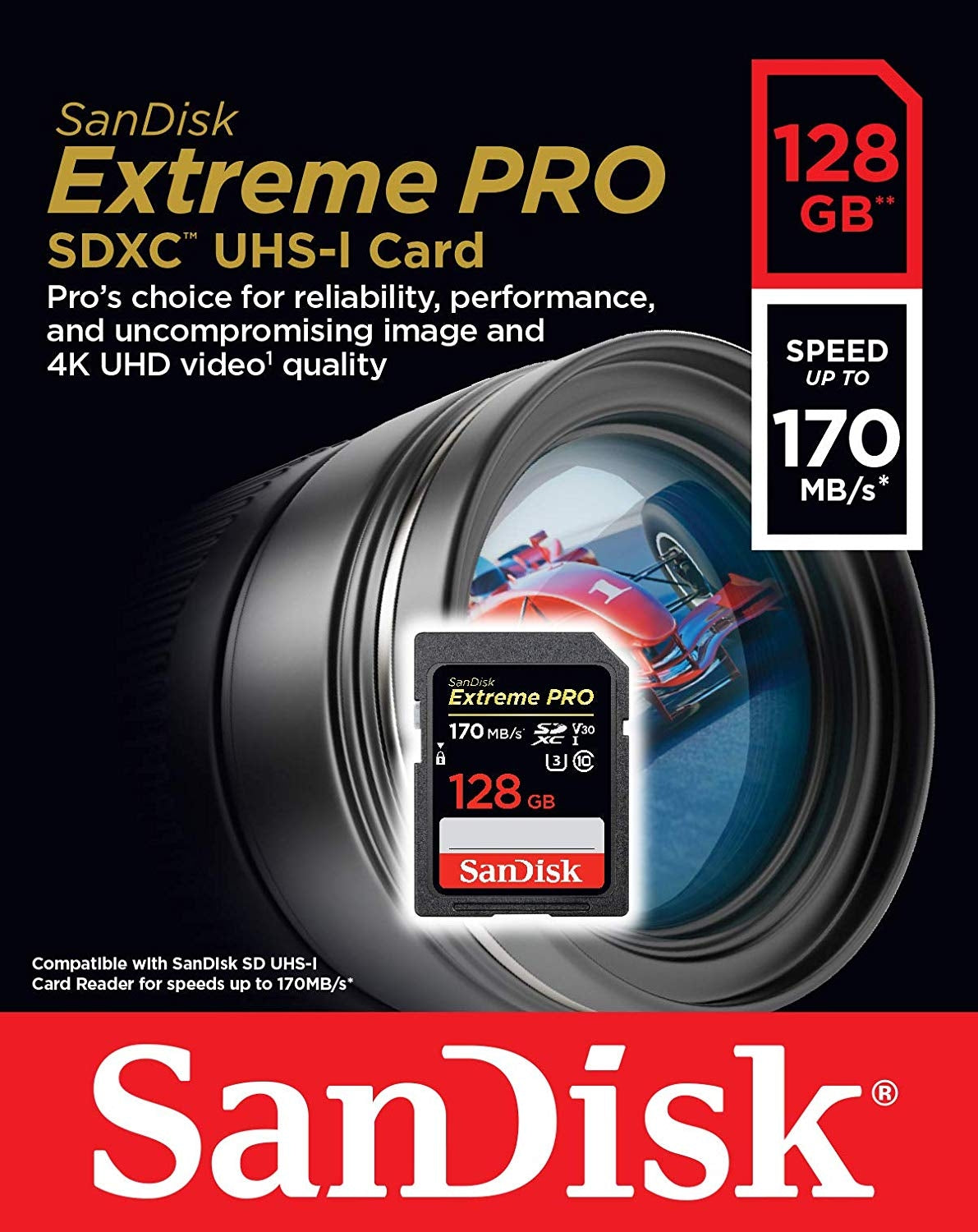 SanDisk Extreme Pro 128GB SDXC Card - 170MB/s Read, 90MB/s Write, Perfect for 4K UHD Video