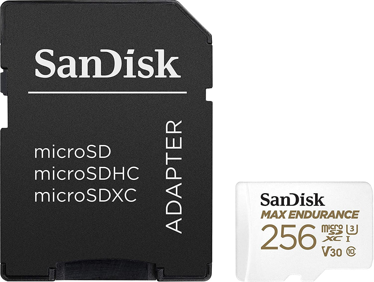 SanDisk MAX ENDURANCE 256GB MicroSDXC Card - 120,000 Hours of Recording, UHS-I U3 V30, 100MB/s Read Speed, SD Adapter Included