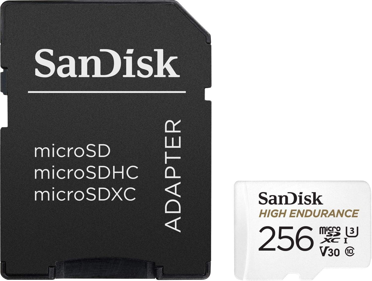 SanDisk 256GB High Endurance microSDHC Card with SD Adapter - UHS-I C10 U3 V30, 100MB/s Read, 40MB/s Write