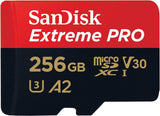 SanDisk Extreme PRO 256GB microSDXC UHS-I Card with SD Adapter - 170MB/s Read, 90MB/s Write, A2 V30 for 4K UHD and App Performance