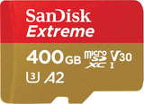 SanDisk Extreme 400GB MicroSDXC A2 V30 UHS-I/U3 with SD Adapter - 160MB/s Read Speed