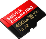 SanDisk Extreme PRO 400GB microSDXC UHS-I Card with SD Adapter - 170MB/s Read, 90MB/s Write, A2 V30 for 4K UHD Recording