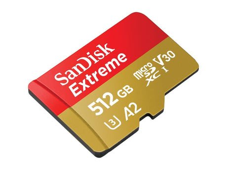 SanDisk Extreme 512GB MicroSDXC A2 V30 UHS-I Card with Adapter - 160MB/s Read, 90MB/s Write, 4K UHD Ready