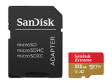 SanDisk Extreme 512GB MicroSDXC A2 V30 UHS-I Card with Adapter - 160MB/s Read, 90MB/s Write, 4K UHD Ready