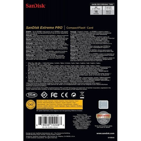 SanDisk Extreme PRO 64GB CompactFlash Card - 160MB/s High-Speed Storage for Professional Video and Photography