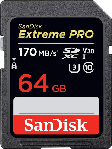 SanDisk Extreme Pro 64GB SDXC Card - 170MB/s Read, 90MB/s Write, 4K UHD, UHS-I/U3