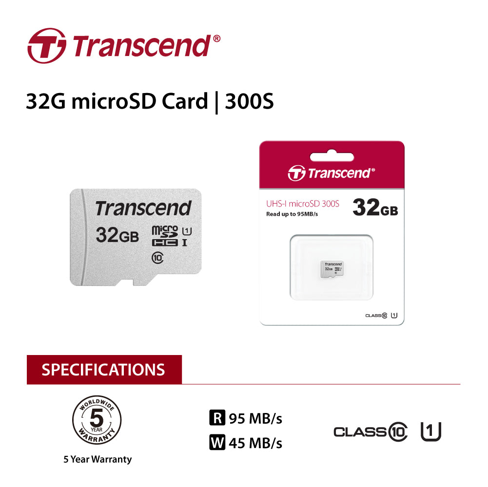 Transcend 32GB UHS-I U1 microSD Card (No Adapter) - Fast Mobile App Storage Solution