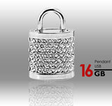 Silver Crystal Lock Pendant USB Flash Drive 16GB with Chain