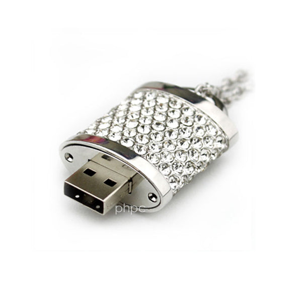 Silver Crystal Lock Pendant USB Flash Drive 16GB with Chain