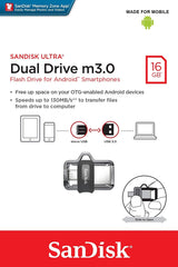 SanDisk Ultra Dual Drive m3.0 16GB USB 3.0 for Android Phones - 130MB/s SDDD3-016G