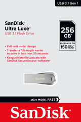 SanDisk Ultra Luxe 256GB Metal USB 3.0 Flash Drive - 150MB/s Speed