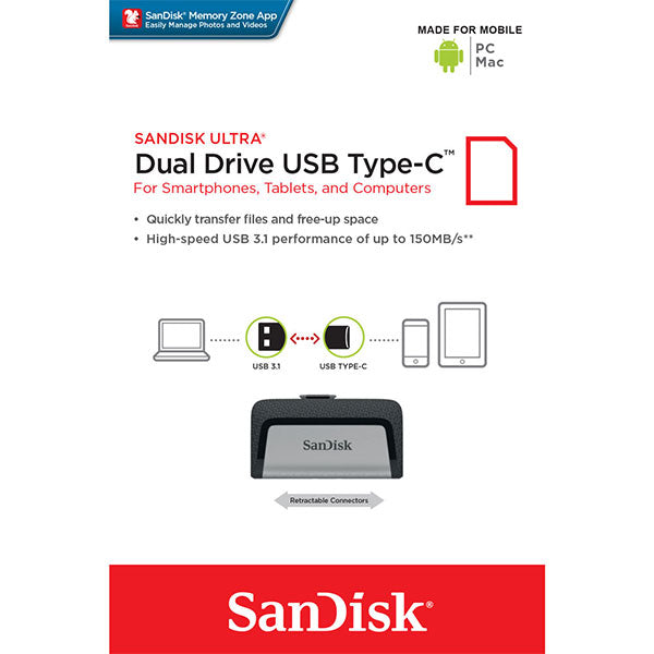 SanDisk Ultra 256GB Dual USB 3.1 Type-C Flash Drive - SDDDC2-256G