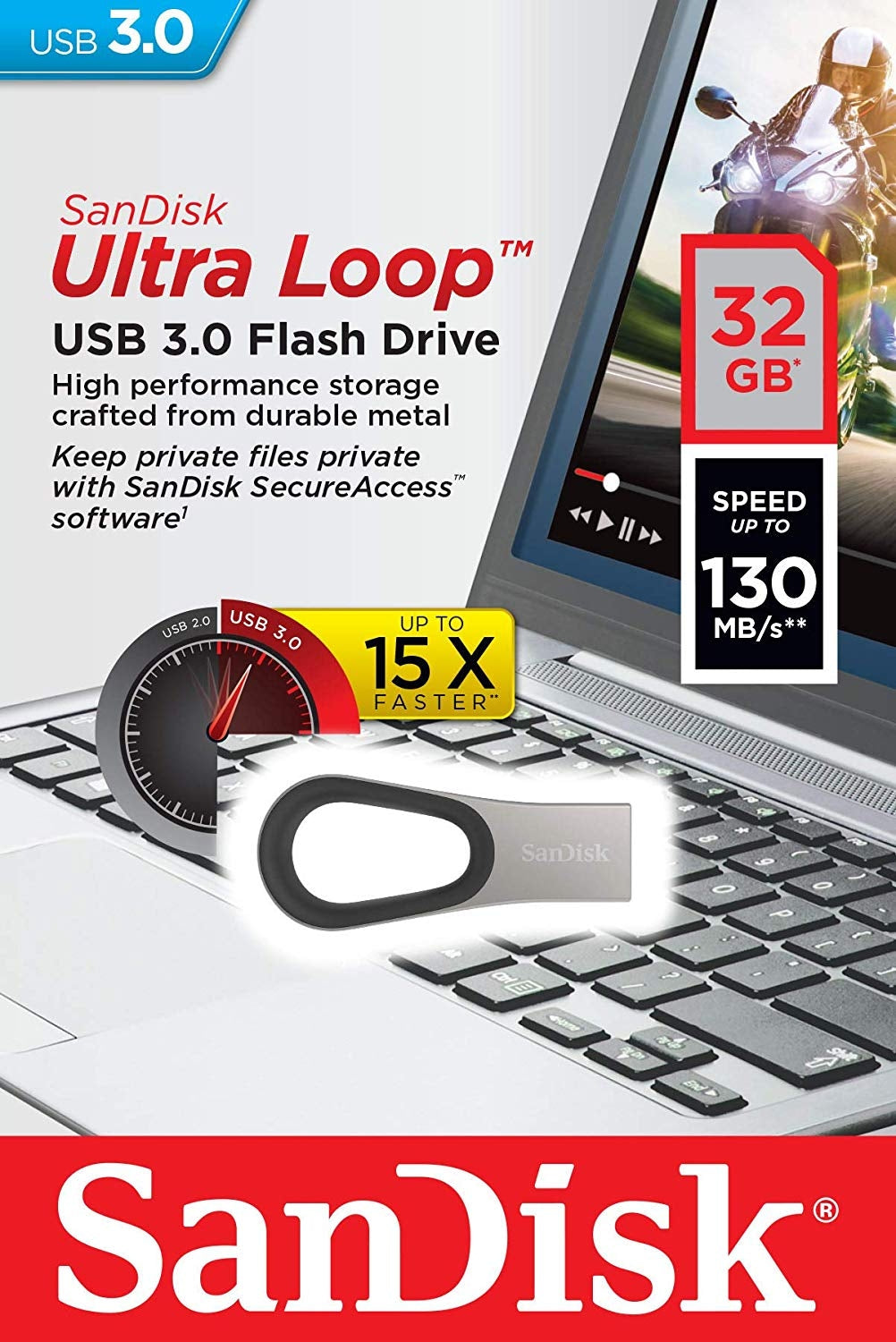 SanDisk Ultra Loop 32GB USB 3.0 Flash Drive - High-Speed Data Transfer