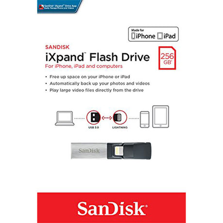 SanDisk iXpand 256GB Flash Drive for iPhone and iPad - Grey, USB 3.0