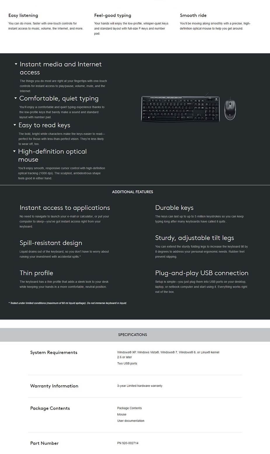 Logitech MK200 Wired Keyboard and Mouse Combo with 1000dpi Sensitivity