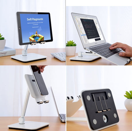 Versatile 3-in-1 Adjustable Holder for Smartphones, Tablets, and Laptops - White