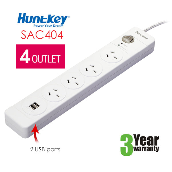 Huntkey SAC404 Power Strip with 4 Outlets and Dual USB Charging Ports