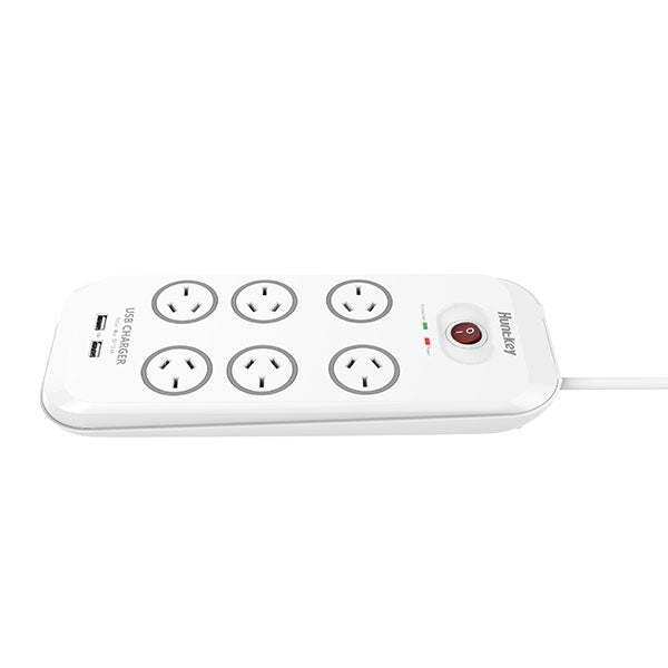 Huntkey 6-Outlet Power Strip with Dual USB Charging Ports and Surge Protection (SAC607)