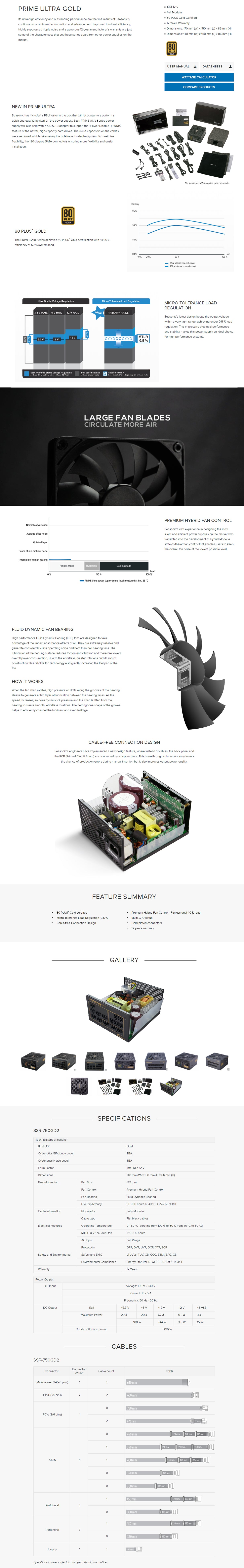 Seasonic PRIME Ultra Gold 750W High-Efficiency Power Supply (SSR-750GD2)