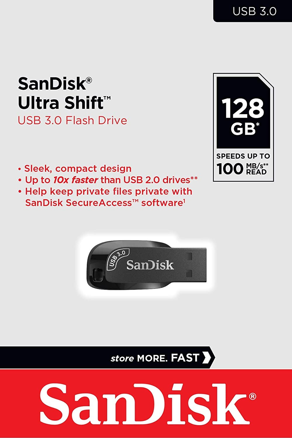 SanDisk Ultra Shift 128GB USB 3.0 Flash Drive - High-Speed Data Storage SDCZ410-128G-G46