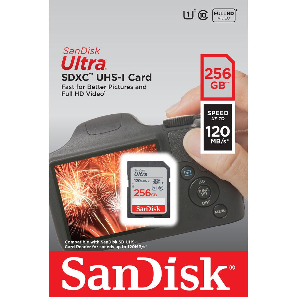 SanDisk Ultra 256GB SDXC UHS-I Memory Card - 120MB/s Read Speed, Class 10/U1, Durable and Reliable