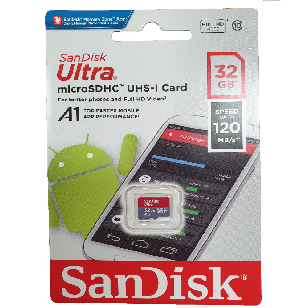 SanDisk Ultra 32GB Micro SDHC UHS-I Card - 120MB/s, A1 Rated, Class 10, No Adapter