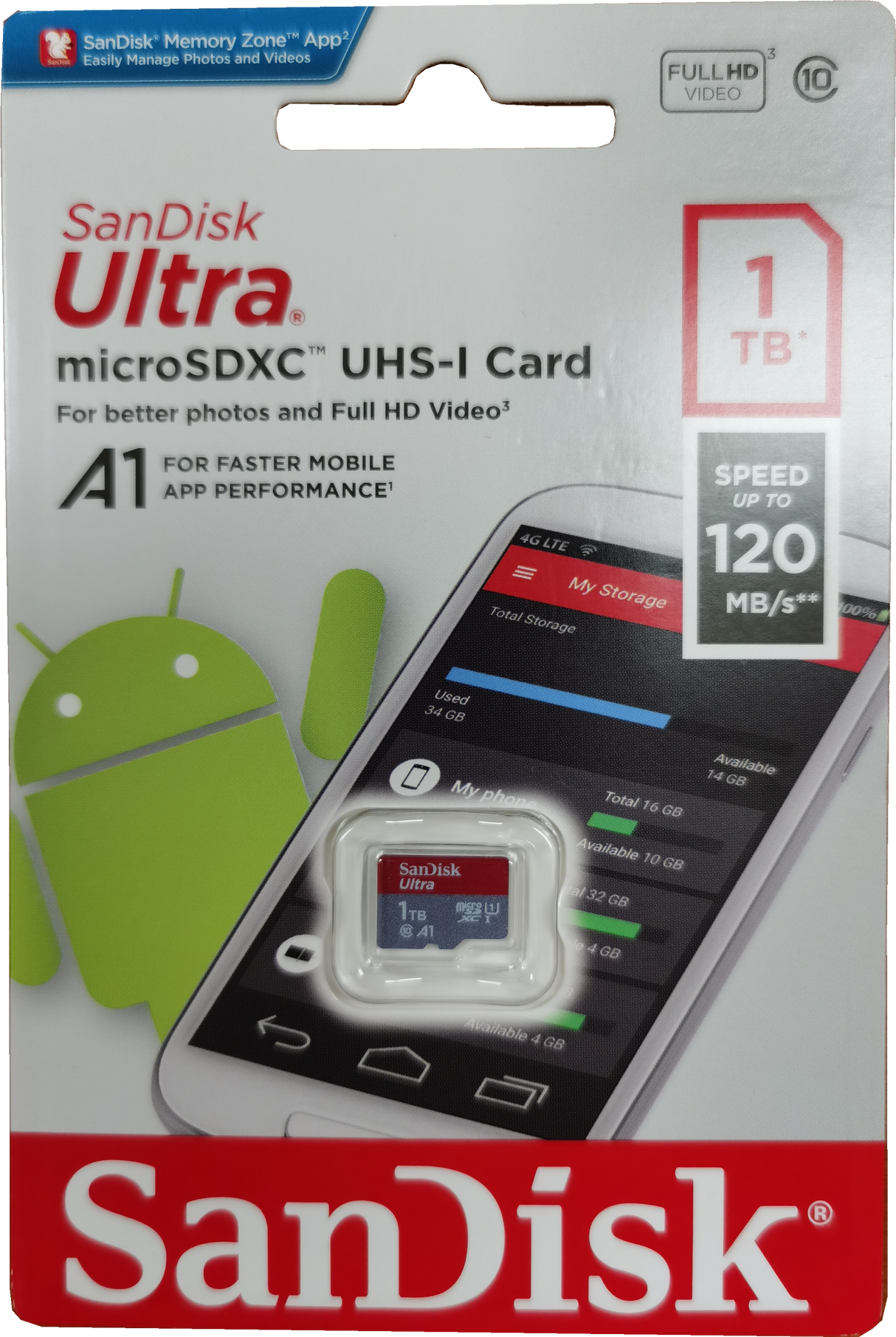 SanDisk Ultra 1TB Micro SDXC UHS-I Card - 120MB/s, Class 10, A1 Performance, No Adapter