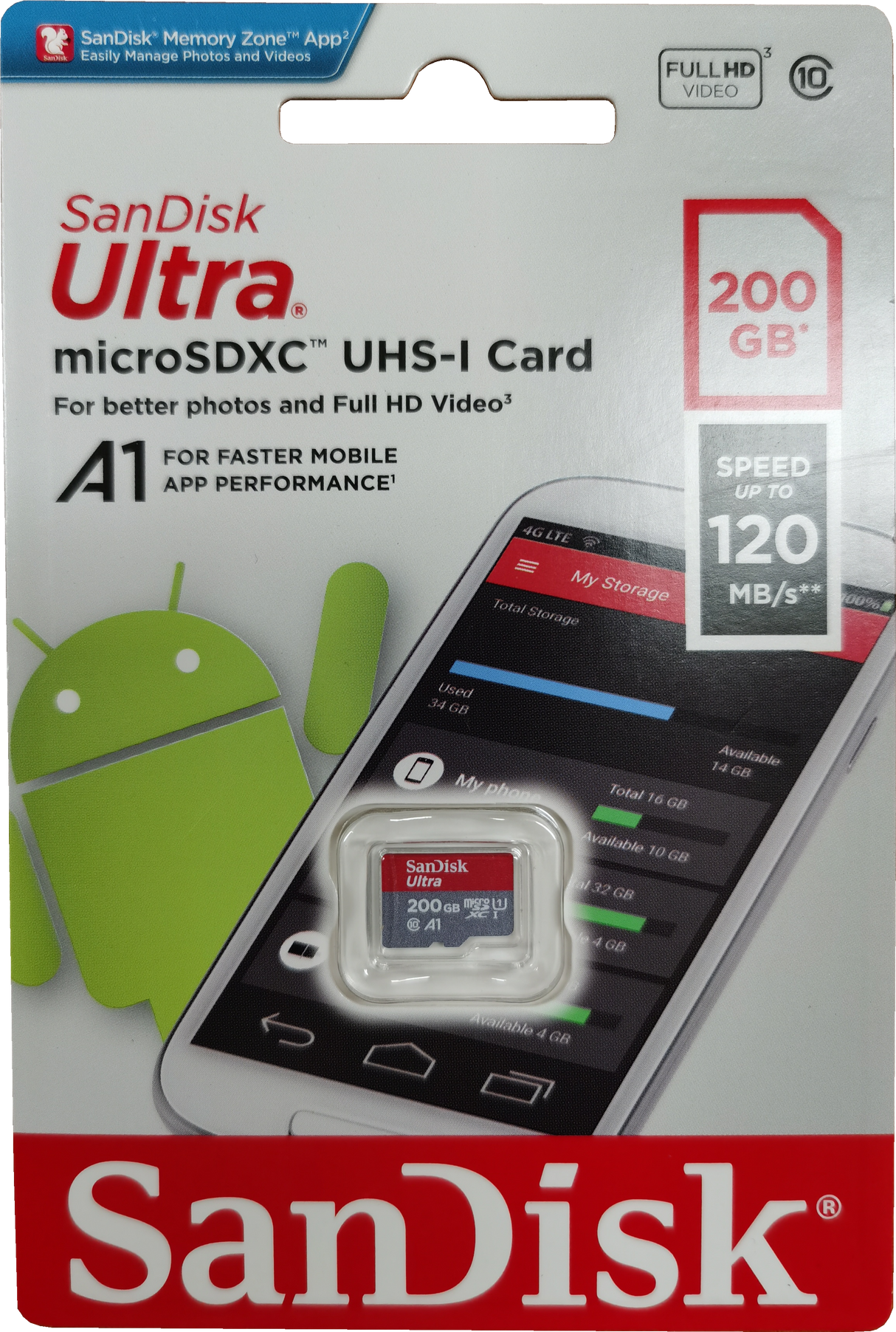 SanDisk Ultra 200GB Micro SDXC UHS-I Memory Card with 120MB/s Speed, A1 Class