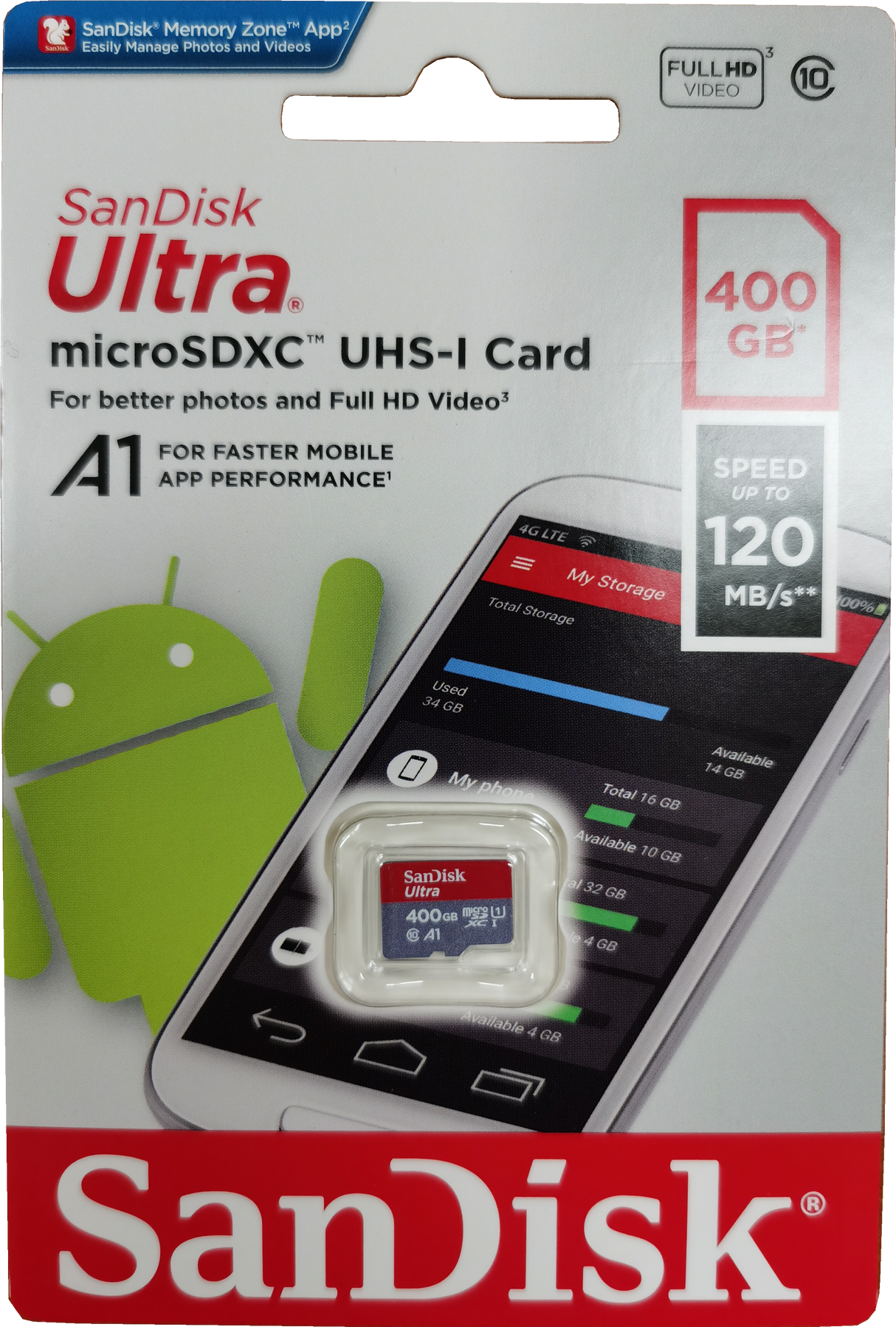 SanDisk Ultra 400GB Micro SDXC UHS-I Memory Card - A1, 120MB/s, No Adapter