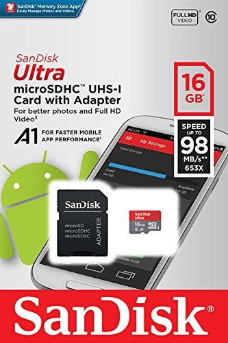 SanDisk Ultra 16GB A1 Micro SDHC Card - Class 10, 98MB/s Speed, No Adapter Included