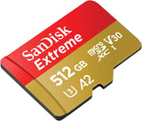 SanDisk 512GB Extreme A2 V30 MicroSDXC Card - UHS-I/U3, No Adapter Included