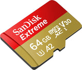 SanDisk Extreme 64GB MicroSDXC UHS-I Card - A2 V30 Speed Class, No SD Adapter Included