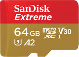 SanDisk Extreme 64GB MicroSDXC UHS-I Card - A2 V30 Speed Class, No SD Adapter Included