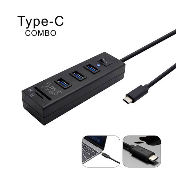 3-Port Type C USB3.1 Hub with Switch and Card Reader for Apple PC