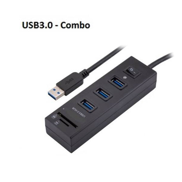 3-Port USB 3.0 Hub with Switch and Card Reader