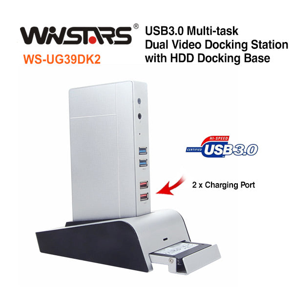 Winstars USB3.0 Dual Monitor Docking Station with HDD Docking Base