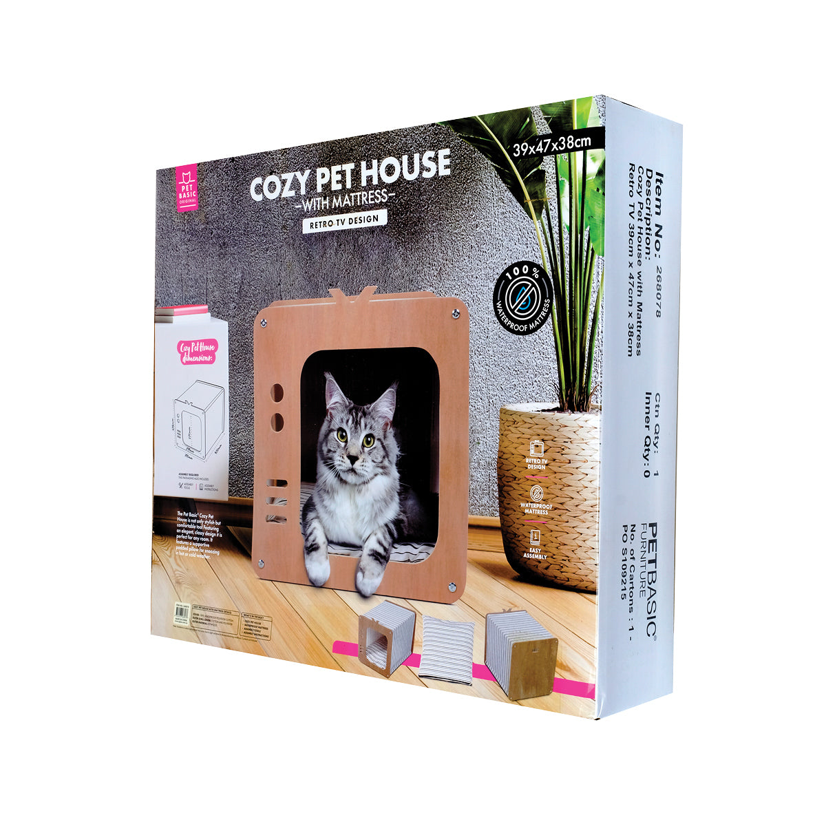 Retro TV-Inspired Cozy Cat House with Waterproof Mattress - 39 x 47 x 38cm