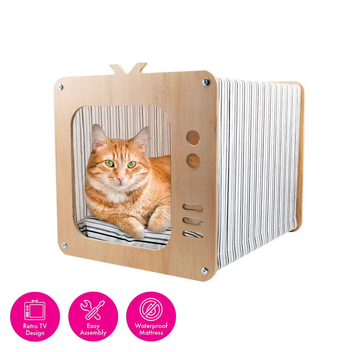 Retro TV-Inspired Cozy Cat House with Waterproof Mattress - 39 x 47 x 38cm