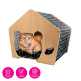 Cozy Cat Silhouette Pet House with Waterproof Mattress - 47cm x 47cm x 50cm