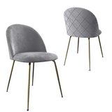 Elegant Grey Velvet Dining Chairs with Gold Legs - Set of 2