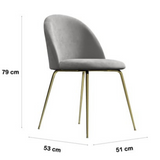 Elegant Grey Velvet Dining Chairs with Gold Legs - Set of 2