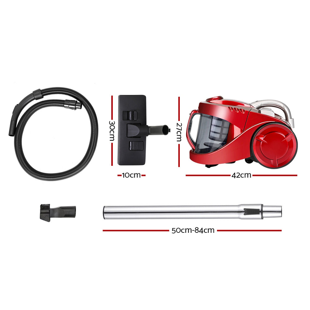 Devanti 2200W Cyclonic Bagless Vacuum Cleaner with HEPA Filter for Home and Office - Red