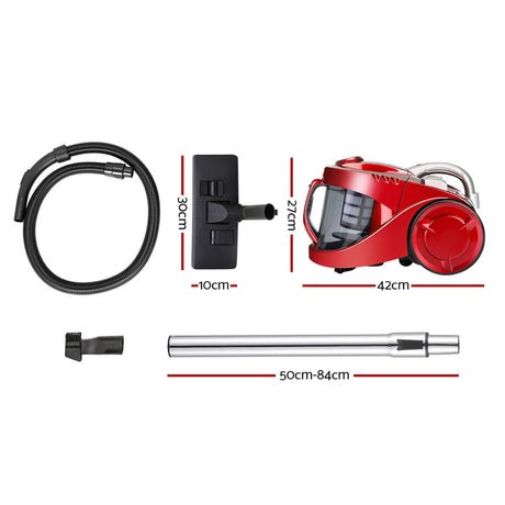 Devanti 2200W Cyclonic Bagless Vacuum Cleaner with HEPA Filter for Home and Office - Red